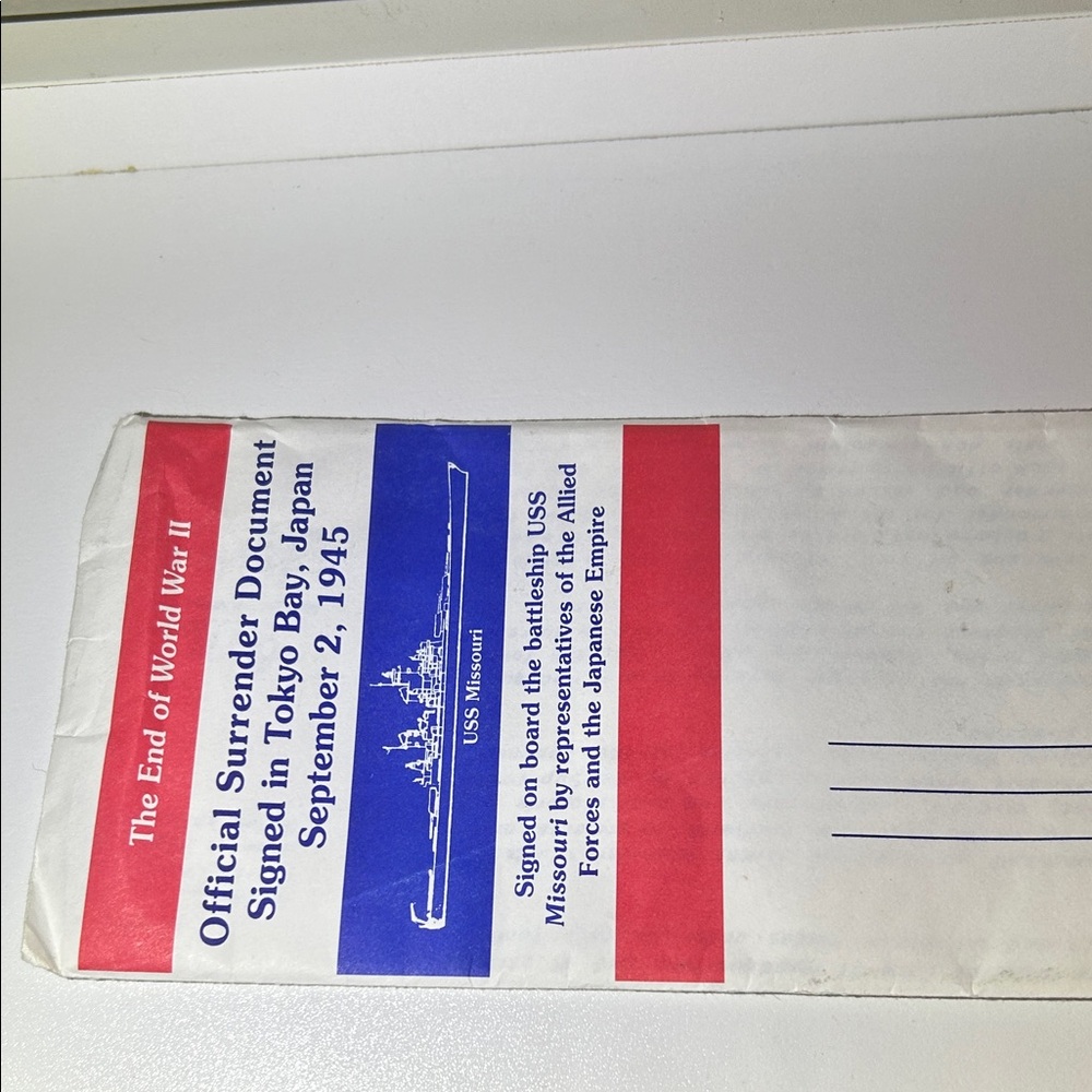 World War II Official Surrender Document Envelope w Reprint Surrender Doc-sealed